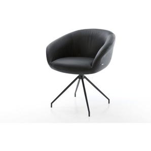 Drehstuhl Vinka-Flex mit Armlehnen Echt-Leder Schwarz Kreuzgestell konisch Schwarz 180° drehbar Taschenfederkern, Esszimmerstühle