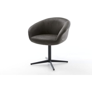 Drehstuhl Vinka-Flex mit Armlehnen Mikrofaser Anthrazit Vintage Fußkreuz Schwarz 360° drehbar Taschenfederkern, Esszimmerstühle