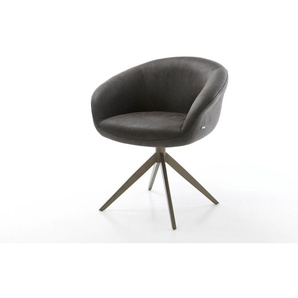 Drehstuhl Vinka-Flex mit Armlehnen Mikrofaser Anthrazit Vintage Kreuzgestell breit Effektfinish Titan 360° drehbar Taschenfederkern, Esszimmerstühle