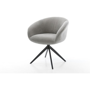 Drehstuhl Vinka-Flex mit Armlehnen Strukturstoff Soft Grau Kreuzgestell breit Schwarz 360° drehbar Wippfunktion Taschenfederkern, Esszimmerstühle