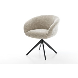 Drehstuhl Vinka-Flex mit Armlehnen Webstoff Soft Beige Kreuzgestell breit Schwarz 360° drehbar Wippfunktion Taschenfederkern, Esszimmerstühle