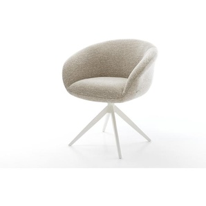 Drehstuhl Vinka-Flex mit Armlehnen Webstoff Soft Beige Kreuzgestell breit Weiß 360° drehbar Wippfunktion Taschenfederkern, Esszimmerstühle