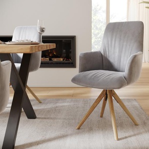 Drehstuhl Willa-Flex mit Armlehnen Samt Grau Holzgestell konisch 180° drehbar, Esszimmerstühle