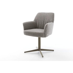 Drehstuhl Xana-Flex mit Armlehnen Bouclé Silbergrau Fußkreuz Effektfinish Titan 360° drehbar Taschenfederkern, Esszimmerstühle