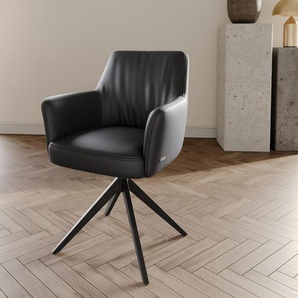 Drehstuhl Xana-Flex mit Armlehnen Echt-Leder Schwarz Kreuzgestell breit Schwarz 360° drehbar Taschenfederkern, Esszimmerstühle