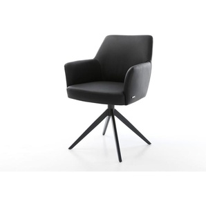 Drehstuhl Xana-Flex mit Armlehnen Echt-Leder Schwarz Kreuzgestell breit Schwarz 360° drehbar Wippfunktion Taschenfederkern, Esszimmerstühle