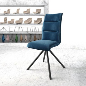 Drehstuhl Xantus-Flex Samt Blau Kreuzgestell rund Schwarz 180° drehbar, Esszimmerstühle