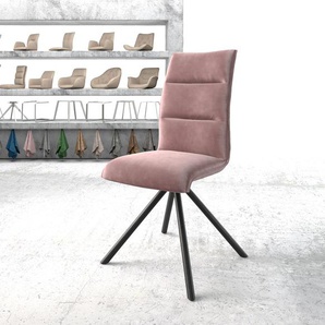Drehstuhl Xantus-Flex Samt Rosé Kreuzgestell rund Schwarz 180° drehbar, Esszimmerstühle