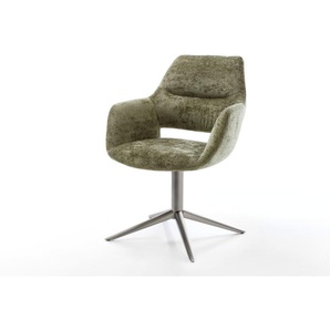 Drehstuhl Yago-Flex mit Armlehnen Chenille Olive Fußkreuz Graphit 360° drehbar Wippfunktion Taschenfederkern, Esszimmerstühle