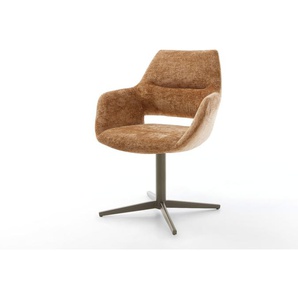 Drehstuhl Yago-Flex mit Armlehnen Chenille Rost Fußkreuz Effektfinish Titan 360° drehbar Taschenfederkern, Esszimmerstühle