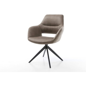 Drehstuhl Yago-Flex mit Armlehnen Mikrofaser Taupe Vintage Kreuzgestell breit Schwarz 360° drehbar Wippfunktion Taschenfederkern, Esszimmerstühle