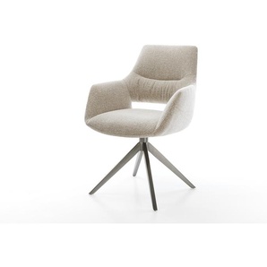 Drehstuhl Yago-Flex mit Armlehnen Webstoff Soft Beige Kreuzgestell breit Graphit 360° drehbar Wippfunktion Taschenfederkern, Esszimmerstühle