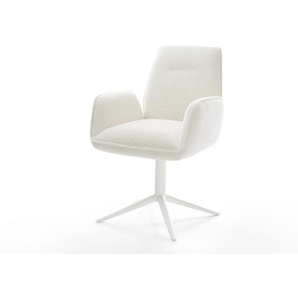 Drehstuhl Zoa-Flex Bouclé Soft Beige Fußkreuz Weiß 360° drehbar Wippfunktion Taschenfederkern, Esszimmerstühle