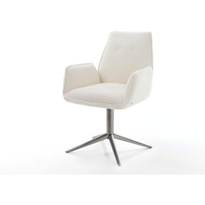 Drehstuhl Zoa-Flex Bouclé Weiß Fußkreuz Graphit 360° drehbar Wippfunktion Taschenfederkern, Esszimmerstühle