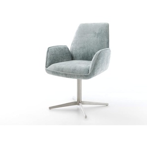 Drehstuhl Zoa-Flex Chenille Pastellblau Fußkreuz Edelstahl 360° drehbar Taschenfederkern, Esszimmerstühle