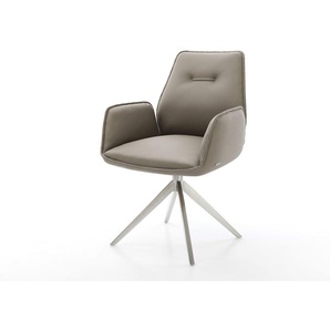 Drehstuhl Zoa-Flex Echt-Leder Schlamm Kreuzgestell breit Edelstahl 360° drehbar Wippfunktion Taschenfederkern, Esszimmerstühle