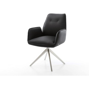 Drehstuhl Zoa-Flex Echt-Leder Schwarz Kreuzgestell breit Edelstahl 360° drehbar Wippfunktion Taschenfederkern, Esszimmerstühle