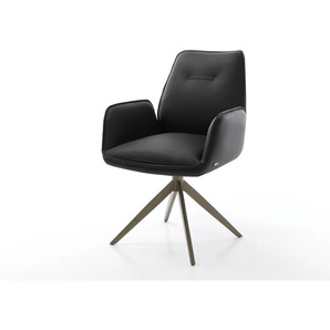 Drehstuhl Zoa-Flex Echt-Leder Schwarz Kreuzgestell breit Effektfinish Titan 360° drehbar Taschenfederkern, Esszimmerstühle