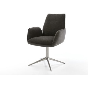 Drehstuhl Zoa-Flex Materialmix Schwarz Fußkreuz Edelstahl 360° drehbar Wippfunktion Taschenfederkern, Esszimmerstühle