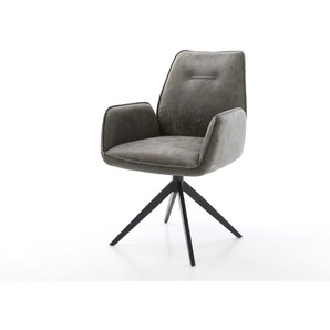 Drehstuhl Zoa-Flex Mikrofaser Grau Antik Kreuzgestell breit Schwarz 360° drehbar Wippfunktion Taschenfederkern, Esszimmerstühle