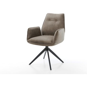 Drehstuhl Zoa-Flex Mikrofaser Taupe Vintage Kreuzgestell breit Schwarz 360° drehbar Wippfunktion Taschenfederkern, Esszimmerstühle