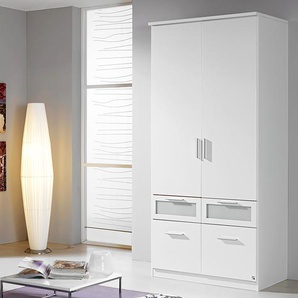 Drehtüren-/Kombischrank Bochum 91 x 199 x 56cm Weiß/Alpinweiß/Milchglas Alpinweiß/Milchglas - Schrankbreite 91 cm, 2-türig