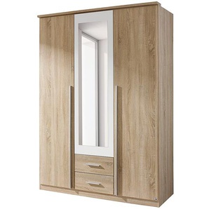 Drehtüren-/ Kombischrank Krefeld 136 x 199 x 56cm Beige/Eiche Sonoma Dekor/Alpinweiß mit Spiegel - Eiche Sonoma-Dekor/Alpinweiß - Breite 136 cm