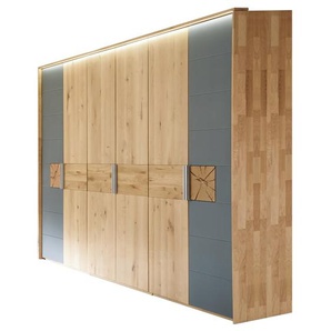 Drehtürenkleiderschrank Mira, Wildeiche massiv/schiefergrau, 299 x 225 cm