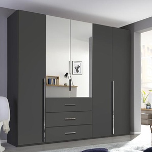 Drehtürenkleiderschrank Montclar, graphit matt, 250 x 223 cm,  inkl. 2 Spiegeltüren und 3 Schubkästen
