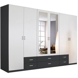 Drehtürenkombischrank Gamma, alpinweiß/grau metallic, 270 cm, inkl. 6 Schubkästen