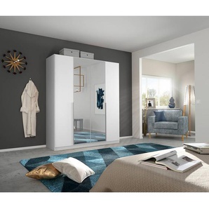 Drehtürenschrank Alabama 181 x 210cm Weiß/Alpinweiß/Grau Basic Aluminium mit Spiegeltür/-en