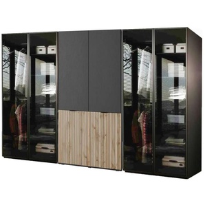 Drehtürenschrank 303 cm breit - schwarz - Materialmix - 303 cm - 200 cm | Möbel Kraft