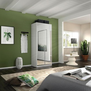 Drehtürenschrank Alabama 91 x 210cm Weiß/Alpinweiß Premium Aluminium mit Spiegeltür/-en