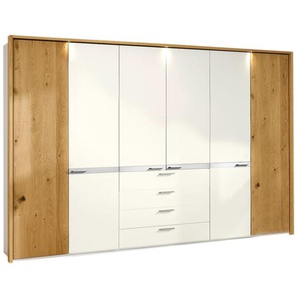Drehtürenschrank Ascea in bianco weiß/Balkeneiche Furnier mit 4 Schubkästen, Breite ca. 302 cm