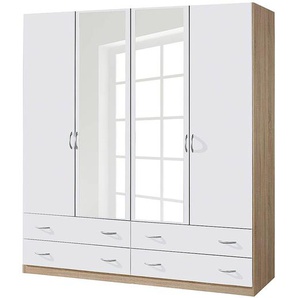 Drehtürenschrank IV 136 x 197 x 54cm Braun/Weiß Alpinweiß/Sonoma Eiche Dekor - Schrankbreite: 181 cm - 4-türig