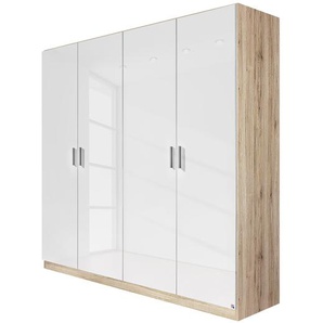 Drehtürenschrank 181cm Weiß/Beige/Eiche Sonoma Dekor/Hochglanz Weiß