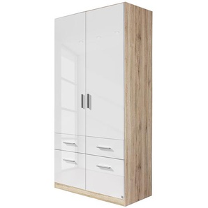 Drehtürenschrank I 91cm Weiß/Beige/Hochglanz Weiß/Eiche Sonoma Dekor