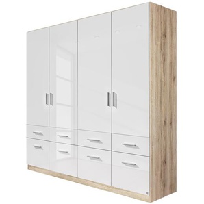 Drehtürenschrank I 181cm Weiß/Beige/Hochglanz Weiß/Eiche Sonoma Dekor