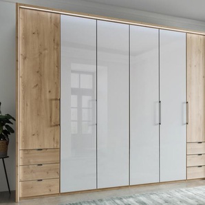 Drehtürenschrank Clivo, Glas weiß/Eiche-Bianco-Nachbildung, 300 x 220 cm