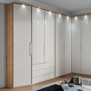 Drehtürenschrank Clivo, Eiche Bianco Nachbildung/Glas champagner