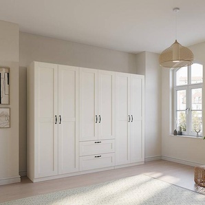 Drehtürenschrank Cottage mit Schubladen 271cm Weiß ohne Spiegeltür/-en
