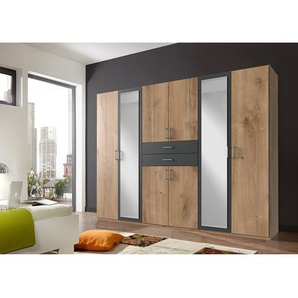 Drehtürenschrank 270cm Braun/Grau/Plankeneiche Dekor/Graphit Silber