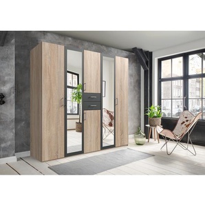 Drehtürenschrank 225cm Braun/Grau/Eiche Sägerau Dekor/Graphit