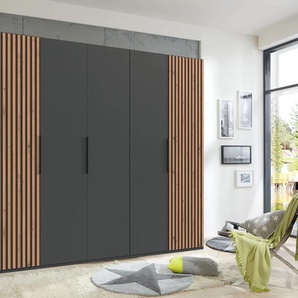 Drehtürenschrank FRESH TO GO Andorra Schränke Gr. B/H/T: 250 cm x 216 cm x 58 cm, 5 St., schwarz (graphit, akustikpaneel optik artisan eiche nachbildung) Drehtürenschränke Mit 3D-Leisten für Akustikpaneel-Optik