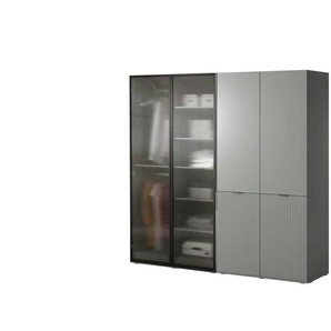 Drehtürenschrank 4 türig - grau - Materialmix - 202 cm - 200 cm | Möbel Kraft
