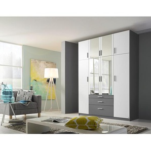 Drehtürenschrank 181cm Weiß/Alpinweiß/Graumetallic mit Spiegeltür/-en