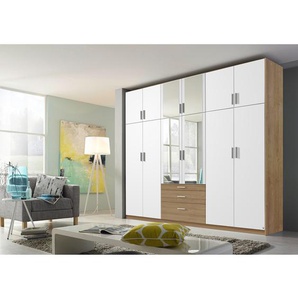 Drehtürenschrank 271cm Weiß/Alpinweiß/Eiche Sonoma Dekor mit Spiegeltür/-en