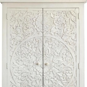 Drehtürenschrank HOME AFFAIRE Fenris, beige (naturfarben), B:100cm H:180cm T:40cm, Massivholz, Schränke, pflegeleichtes Mangoholz, mit dekorativen Schnitzereien, Höhe 180 cm, Topseller