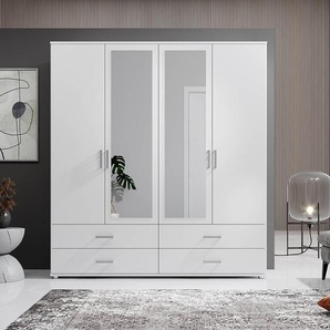 Drehtürenschrank Insull 180cm Weiß/Weiß 2 Spiegeltüren