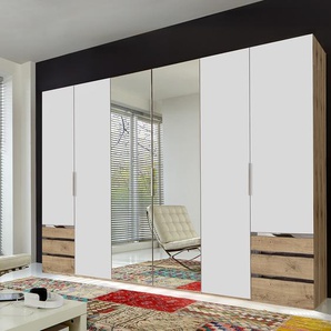 Drehtürenschrank Level 36A 300 x 236cm Weiß/Beige/Alpinweiß/Plankeneiche Dekor mit Spiegeltür/-en